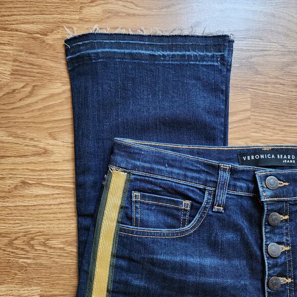 Veronica Beard Jeans Womens Size 30 Carolyn 10" Baby Boot Dark Wash Gold Stripe - Picture 2 of 11